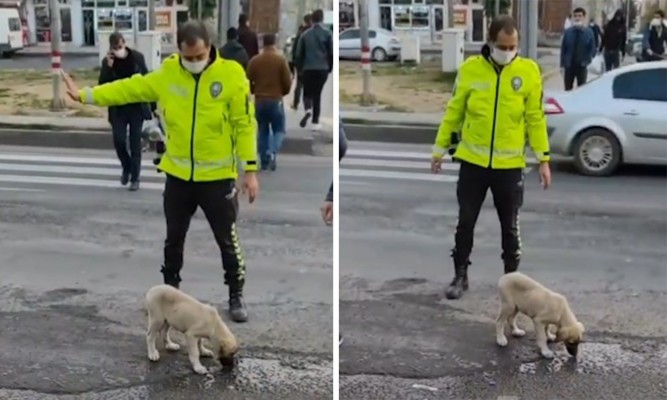 Trafik polisi gönülleri fethetti