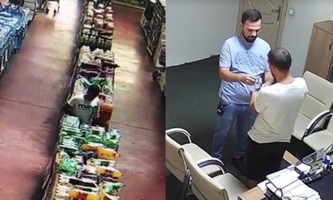 Markette hırsızlık güvenlik kamerasında