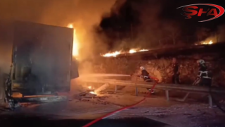 Şanlıurfa'da televizyon dolu TIR alev alev yandı