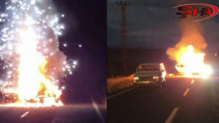 Şanlıurfa'da alev alan otomobil patladı